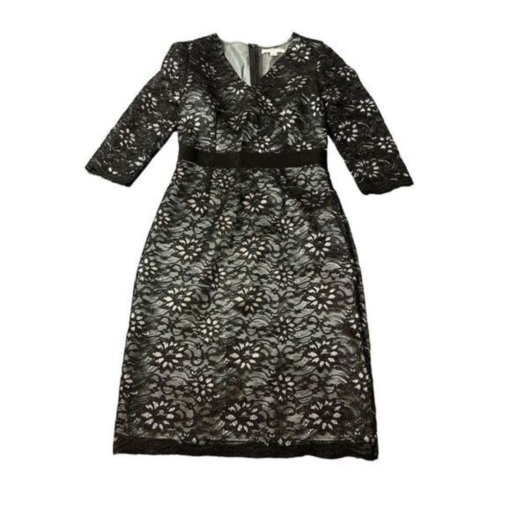 Banana Republic Midi Cocktail Black‎ Gray Lace Dress Size 0